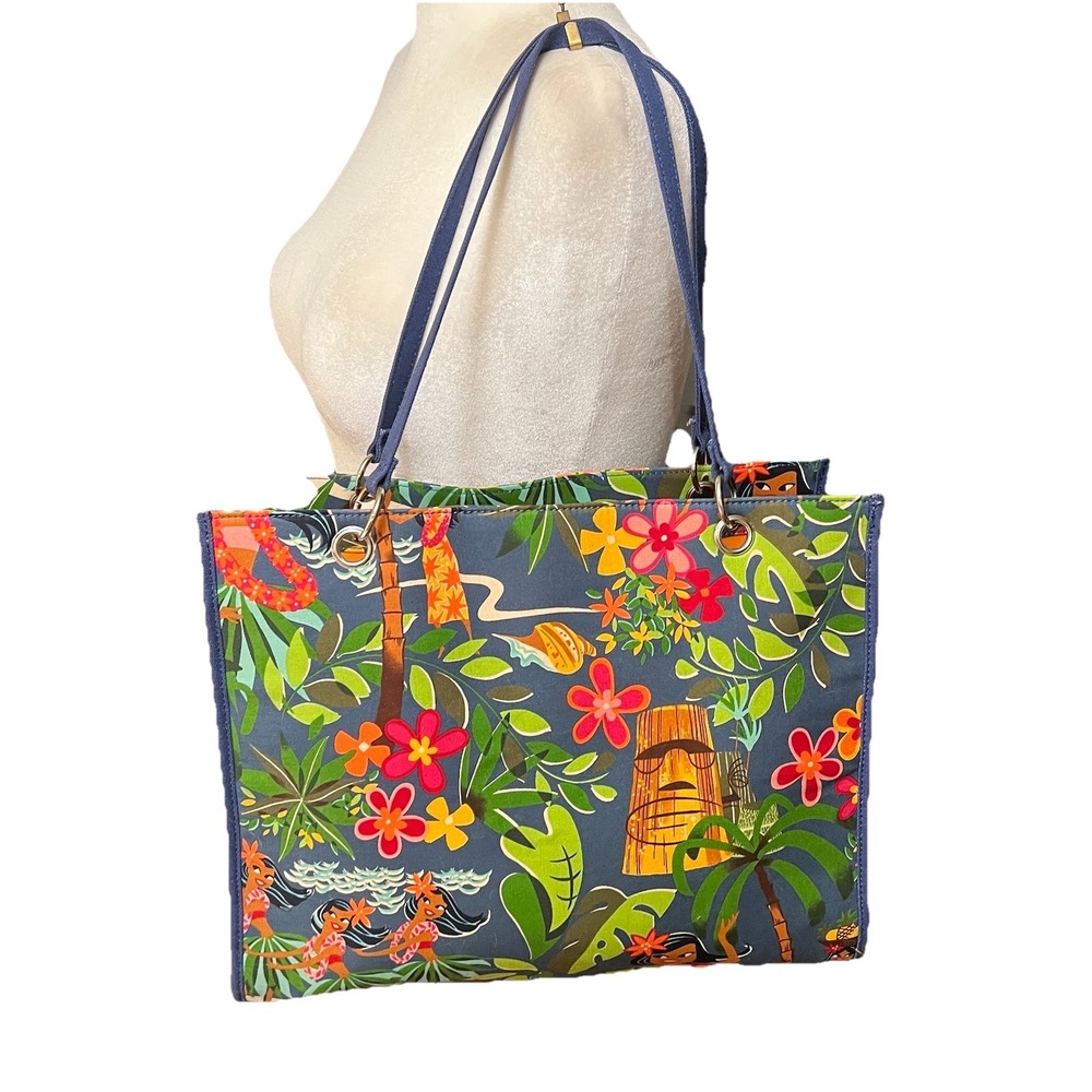 Fossil Forever Hawaiian Tiki Tote Bag Hula Girl Canvas Packable Cruise Vacation